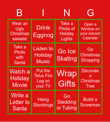 12 Days of the Holidays Bingo Card