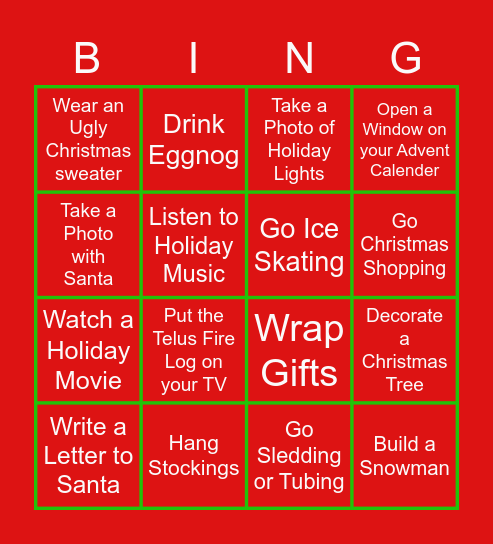 12 Days of the Holidays Bingo Card