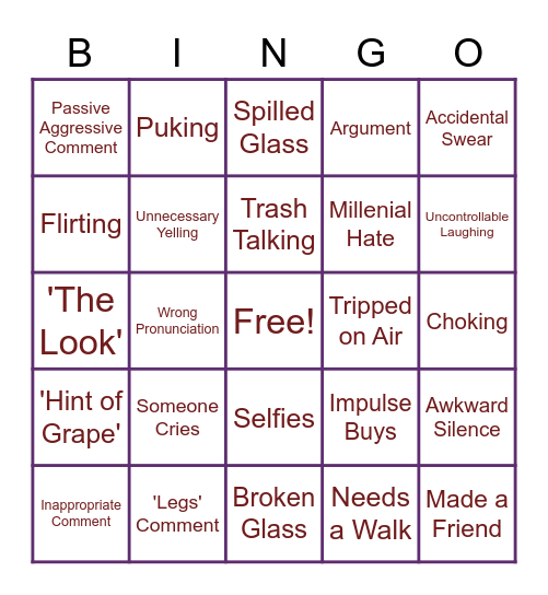 Wine Weekend Bingo Card