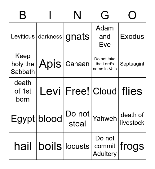 Moses Bingo Card