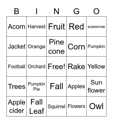 Fall Social Bingo Card