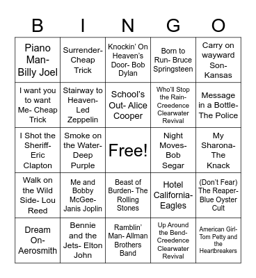 Music Bingo - November Edition Bingo Card