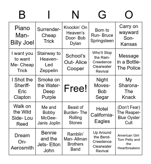 Music Bingo - November Edition Bingo Card
