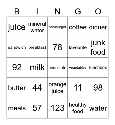 Food Bing Bingo Card