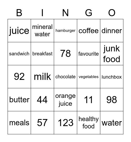 Food Bing Bingo Card