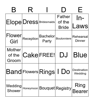 Allison's Wedding Shower Bingo Card