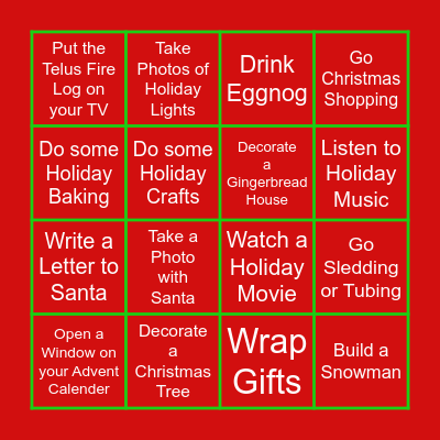 12 Days of the Holidays Bingo Card