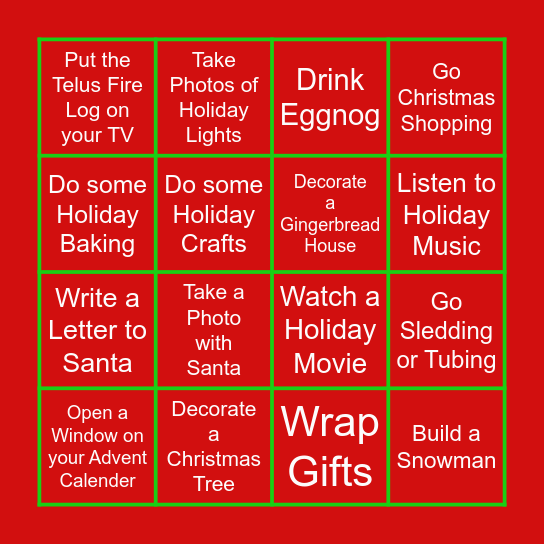 12 Days of the Holidays Bingo Card