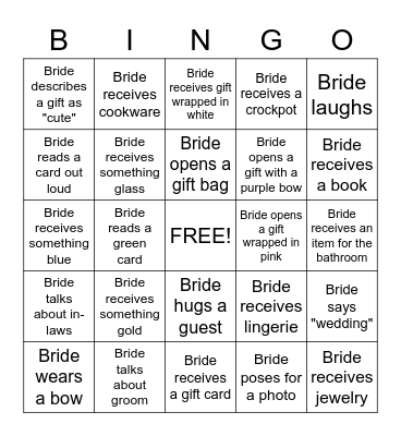 Bridal Shower Bingo Card
