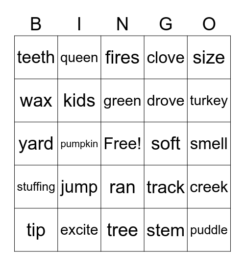 Words I Know BINGO! Bingo Card