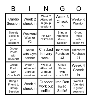Iron Den Fitness Bingo Card