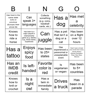 Icebreaker Bingo Card