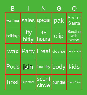 Scentsy HolidayVacation Bingo Card