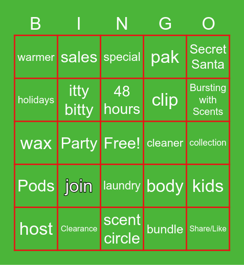 Scentsy HolidayVacation Bingo Card
