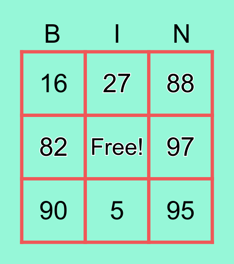 Les nombres Bingo Card