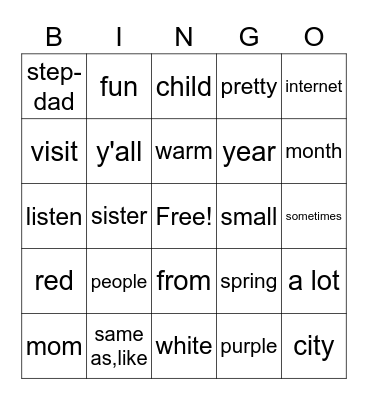 Unit 3 Bingo Card