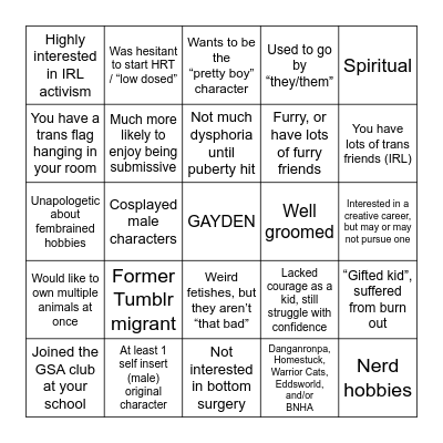 TYPE II Bingo Card