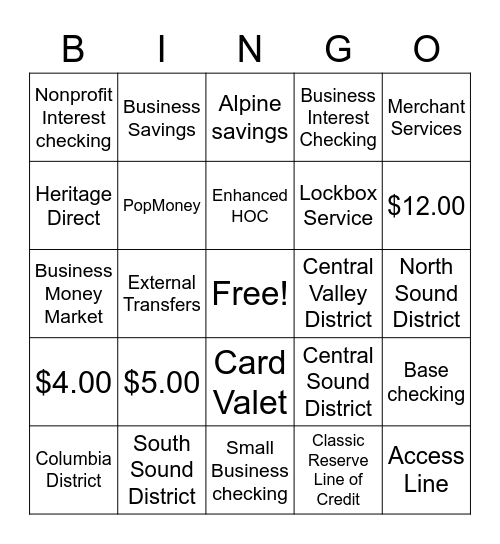 Product Guide Bingo Card