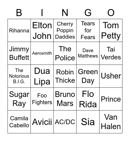 Who Sings This? Bingo Card