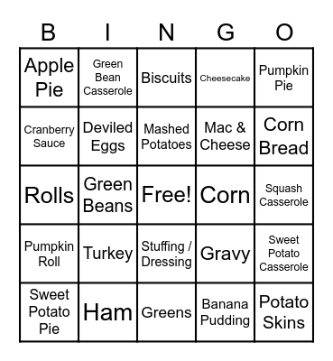 Thanksgiving Bingo Card