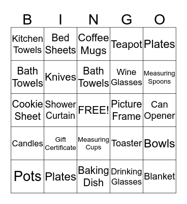 Rachel's Bridal Shower Bingo Card