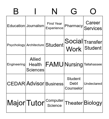 Undergaduate Student Success Center Bingo Card