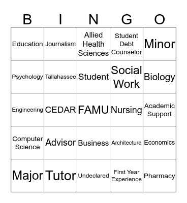 Undergaduate Student Success Center Bingo Card