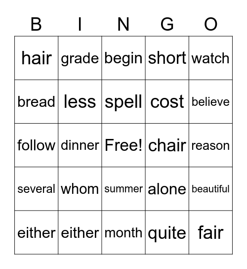 Untitled Bingo Card