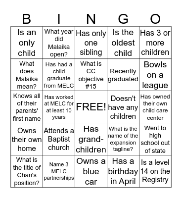 End of the Year Bingo Card