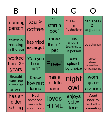 Holiday Bingo Card