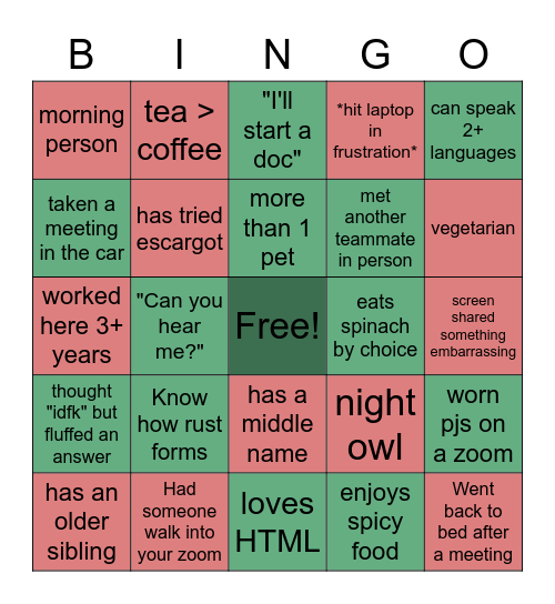 Holiday Bingo Card