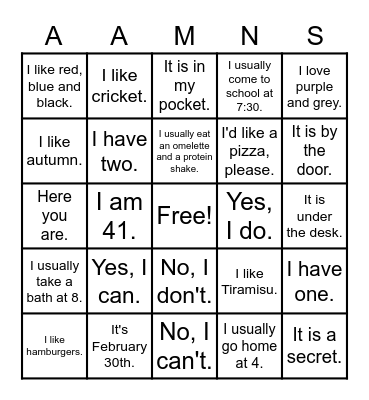 Please come here... Bingo Card
