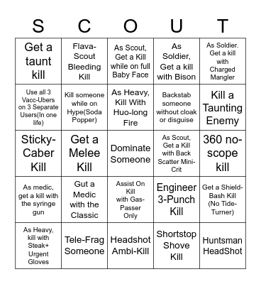 TF2 Scout Bingo Card