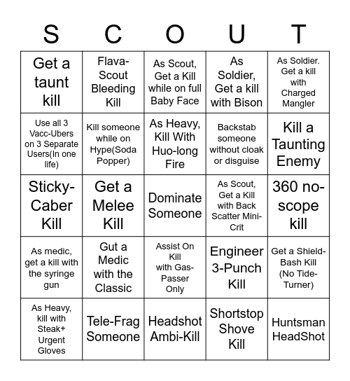 TF2 Scout Bingo Card