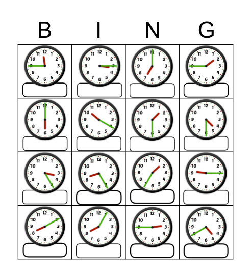 Telling the time Bingo Card