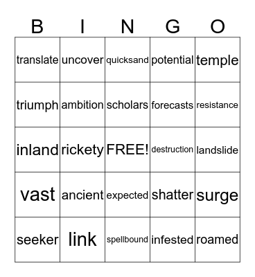 Vocabulary Bingo Card