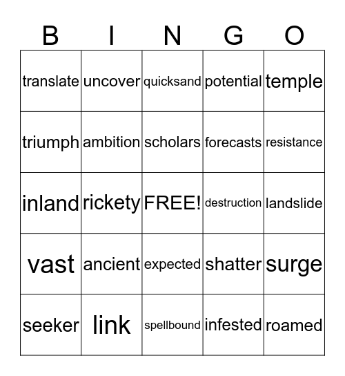 Vocabulary Bingo Card