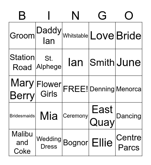 Future Mrs Smith Bingo Card