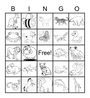 Animal Bingo for Kids Bingo Card