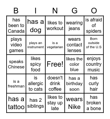 FIND SOMEONE WHO Bingo Card