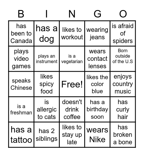 FIND SOMEONE WHO Bingo Card