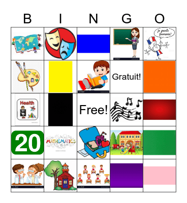 Les matières et les couleurs Bingo Card
