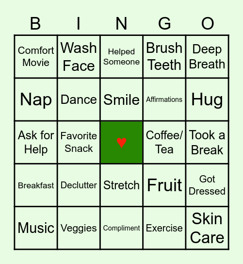 Self-Care Bingo! Bingo Card