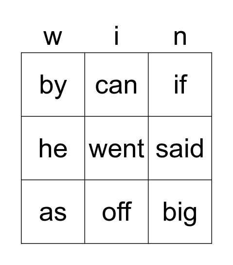 Word List 3 & 4 Bingo Card