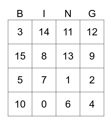 Number Bingo Card