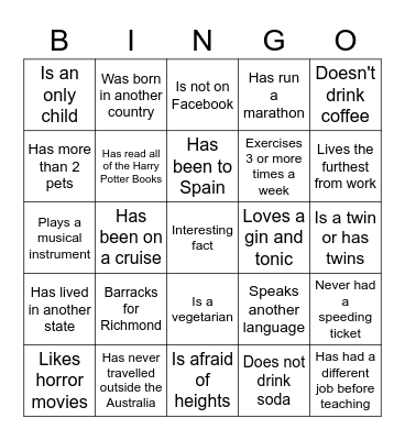 Get To Know You Bingo Card