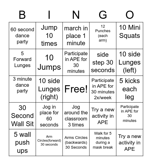 Let's MOVE Bingo! Level 2.5 Bingo Card