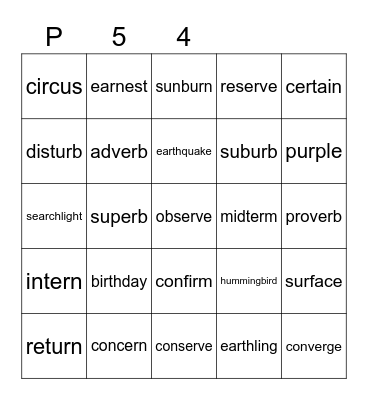 Purple 54 Bingo Card