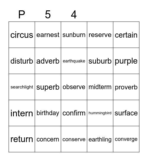 Purple 54 Bingo Card