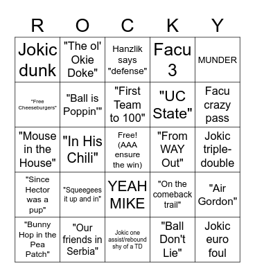Nuggets Altitude Broadcast Bingo Card